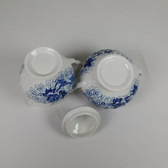 Johnson Brothers Lotus Blue Fine China Lidded Sugar Bowl Creamer Set Vintage - Picture 11 of 11